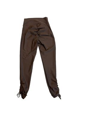 Revamped brown high waisted cinched scrunched bum leggings ruched tie ankle Sz M